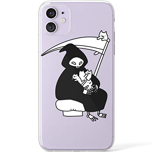 Mertak Clear Case Compatible With Iphone 14 13 Pro Max 12 Mini 11 Se Xr Xs 8 Plus 7 6S Grim Reaper Flexible Tpu Protective Lightweight Cats Design Girls Scythe Cover Death Slim Silicone Funny Women #TOP4