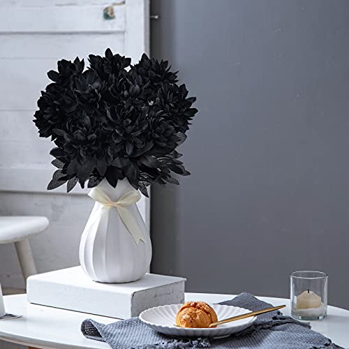 Hamore 10Pcs Dahlia Artificial Flowers Black Artificial Flowers Artificial Silk Dahlia Bouquet Black Dahlias Flowers Faux Dahlia Stems For Halloween Harvest Festival Table Centerpieces Home Decor, 16" #TOP6