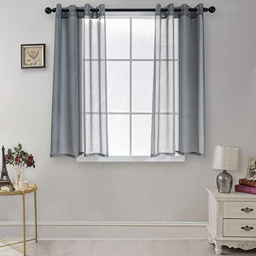 CUCRAF Transparent Voile Curtains 2 Panels Faux Linen Look Grey Eyelet Sheer Curtain for Bedroom Living Room 55x54Inch Drop