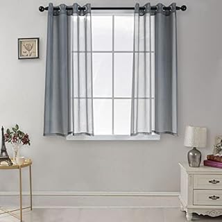 CUCRAF Transparent Voile Curtains 2 Panels Faux Linen Look Grey Eyelet Sheer Curtain for Bedroom Living Room 55x54Inch Drop