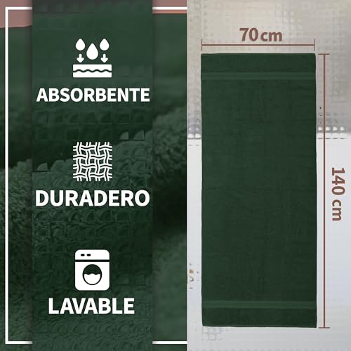 Miniatura 2 de Naturemark Paquete De 2 Toallas De Baño De 70 X 140 Cm, Toalla De Ducha En Paquete Doble, Color: Verde Oscuro