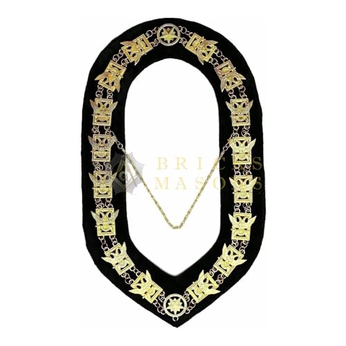 Bricks Masons 32nd Degree - Scottish Rite Wings UP Chain Collar - Gold/Silver on Black