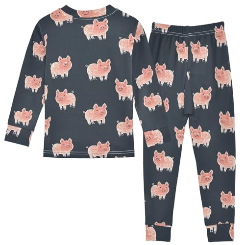 Cute Simple Pigs Pattern Cute Pajama Sets Long Sleeve Top and Pants, Snug Fit Sleepwear for Night Wears2