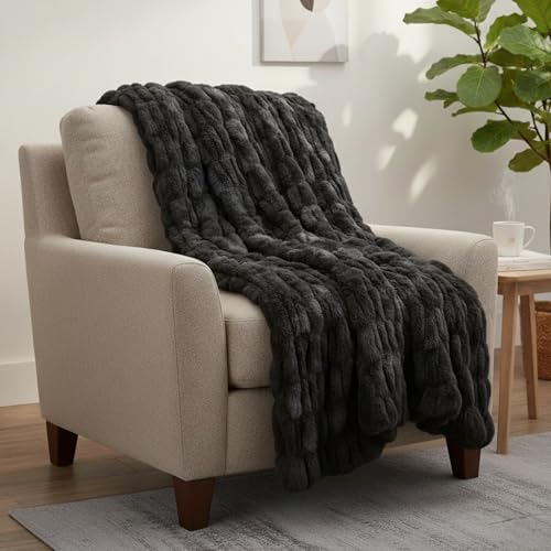 Image of Lavish Home Jacquard Faux Fur Throw 60 x80 Black