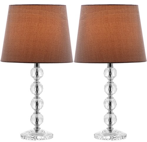 SAFAVIEH Lighting Collection – Nola Set of 2 Modern Glam Stacked Crystal Ball 16-Inch Table Lamps with Light Grey Shade, LED Bulbs Included, Bedroom Living Room Home Office (LIT4123B-SET2)