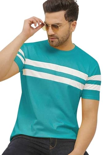 LookMark Men's Stylish Cotton Blend Printed Striped Polo Tshirt
