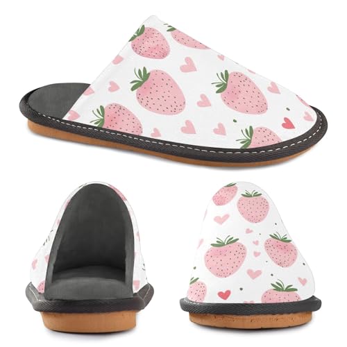 ODAWA Cute Pink Strawberry White Women's House Shoes Slipper Memory Foam Warm Slip On House Shoes Size 4-54