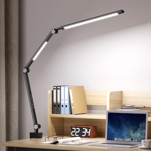 Lampe de bureau LED à pince 22W noire avec double source lumineuse réglable