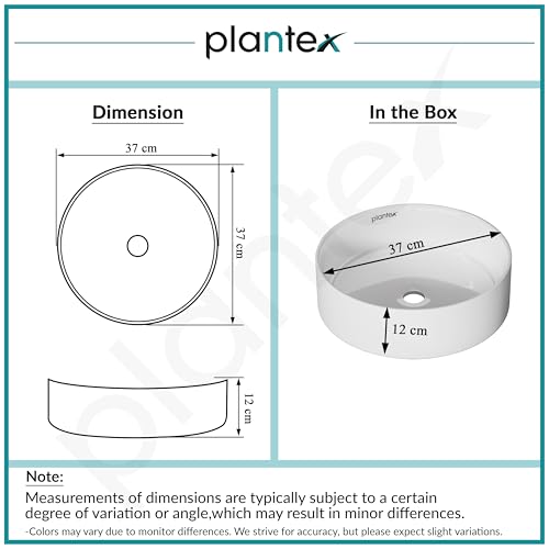 Image of Plantex Ceramic Table Top Wash Basin For Bathroom /Table Top Washbasin with 10 Years Glaze Warranty by Plantex /Round Countertop Vessel Sink Basin For Home /Office /Hotel (14.5 X 14.5 X 5Inch-RUBY-White)
