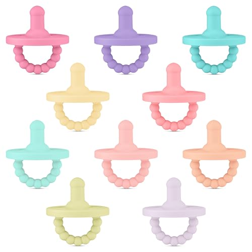 Image of Ryan & Rose Cutie PAT Pacifier Teether 10 Pack Assorted Colors (Whimsy (Girl), Stage 1)