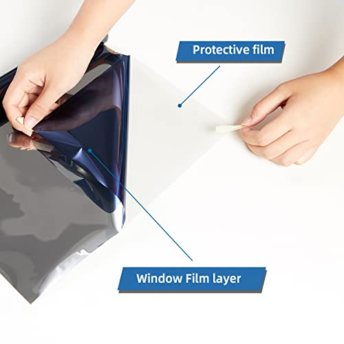 Heat Control Window Film, Window Tint Sun Blocking Blackout And Uv Protection, One-Way Privacy Mirror Reflective Film,Explosion-Proof Premium Pet Material,Neptune Blue,17.5 Inch X 6.5 Feet #TOP5