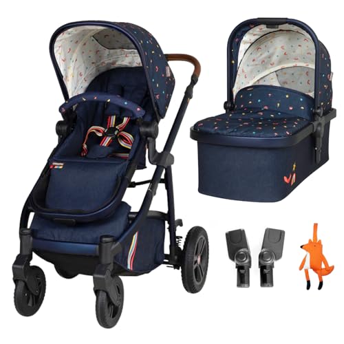 Image of Cosatto Wow 3 Pram and Pushchair – Travel System with Carrycot, 25kg Seat Unit, Compact Fold with Seat Attached, Ventilated Carrycot, UPF100+ Hood, Raincovers, Luxury Design (Doodle Days)