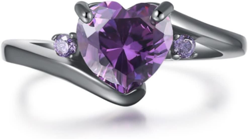 Black Gold Plated Heart Shaped Stone Solitaire Style Wedding Engagement Promise Statement Ring