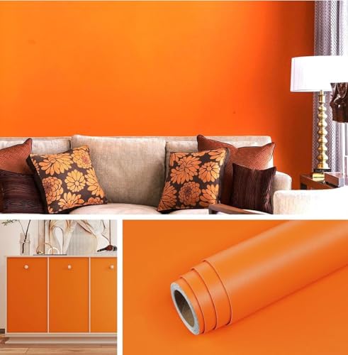 Image of ONETON Orange Matt Contact Paper Decorative Self Adhesive Counter Top Peel and Stick Wallpaper for Kitchen Cabinets Shelf Drawer Liner Desk Dresser (Orange MATT WP, 24x80 inch)
