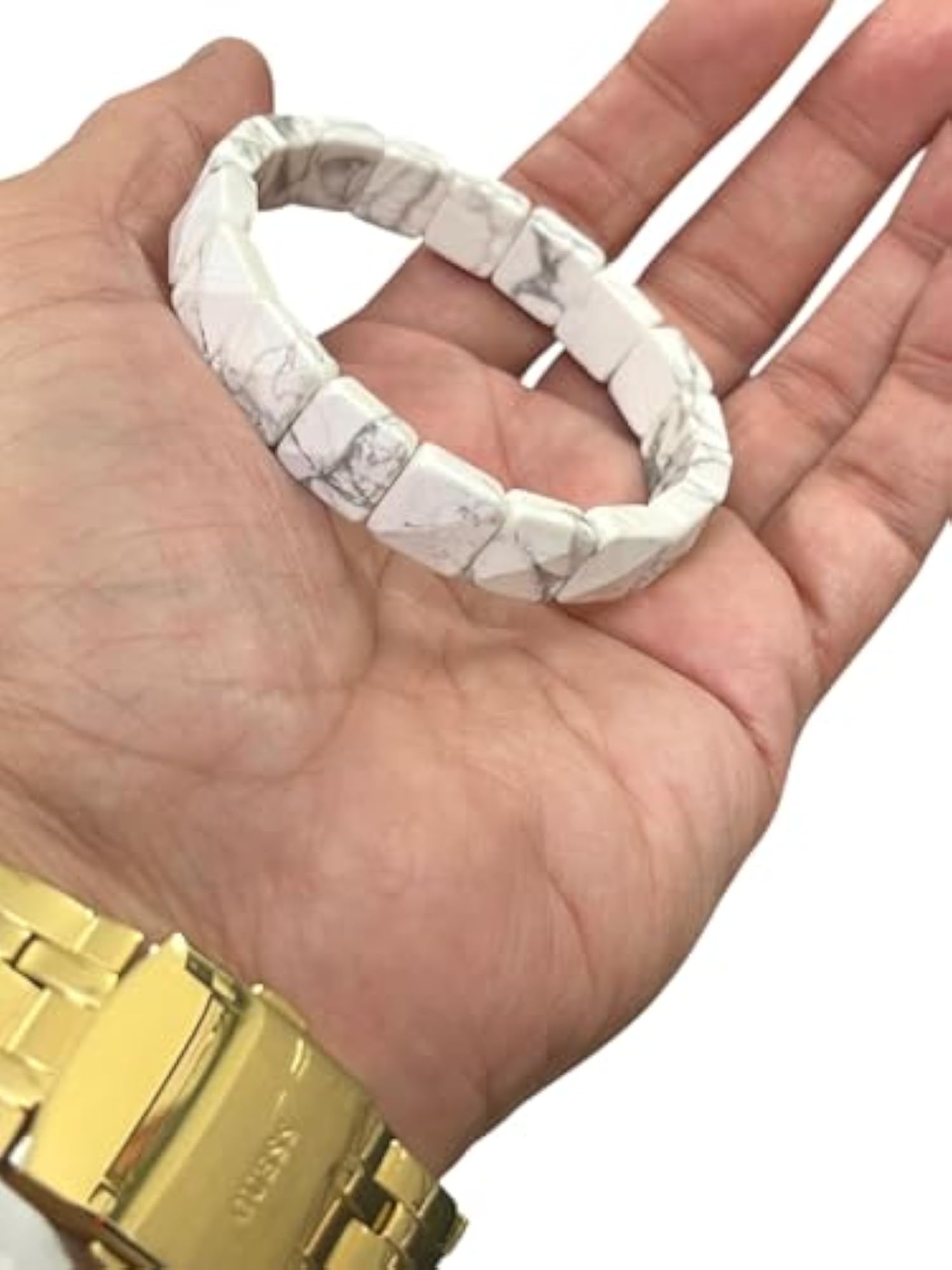 Howlite Pyramid Stone Bracelet, Unisex Stretchable