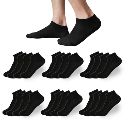 MERCURY TEXTIL- 12 Pares de Calcetines Unisex Tobilleros de Algodón Ligeros, Calcetines Cortos Hombre, Calcetines Transpirables Mujer. (35-40, Negro (12 Pares))