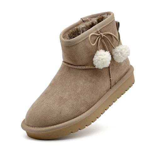 sharllen Kinder Winterstiefel Mädchen Plüsch Schneestiefel Wärme Gefütterte Stiefeletten Schlupfstiefel rutschfeste Winterschuhe (Champagne 233)