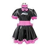 Miad Dress Mens PVC Lockable Sissy Dress Male Gay sissy lockable uniform Cosplay clothing anime Dress Lolita (7X-Large,Pink,7X-Large)