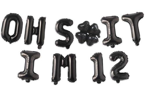 Image of Oh I'm 12! Latex Balloons 16 Inch Black Hallo Twelve Cheers to 12 Years Old Theme Decor for Man Woman Happy 12th Birthday Party Photo Studio Prop Flag Decorations Favors Supplies