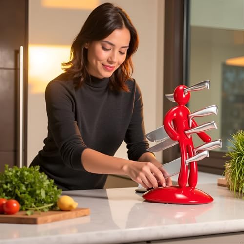 Funny Human-Shaped Knife Holder - Unique Red Kitchen Decor, No Knife Included, Emotionally Expressive Storage for Indoor Desks, Ideal Gift for Cooking Enthusiasts (Black)
