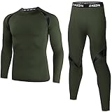 Men's Thermal Top and Bottom Set Underwear Long Johns Base Layer with Soft Fleece Lined Olive Green