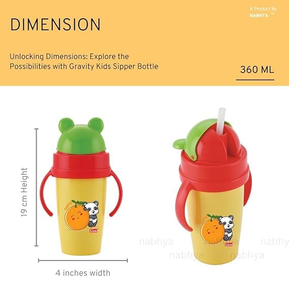 Zerya Hot & Cold Insulated Stainless Steel 360ml BPA-Free Cute Animal Design Baby Sipper Kids Water Bottle with Straw and Side Handle for Kids (Yellow) 3