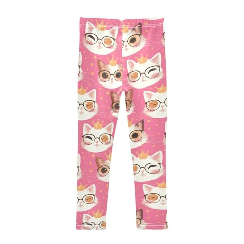 Cute Cat Glasses Girls' Leggings Toddler Doodles Crown Kids Yoga Pants Dance Active Tights 4T2