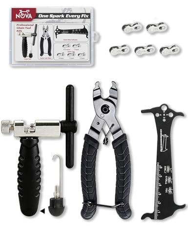 Kit de Herramientas para Cadena de Bicicleta NOVASPARK para Cadenas de 6-12 Velocidades y Alicates para Eslabón Maestro