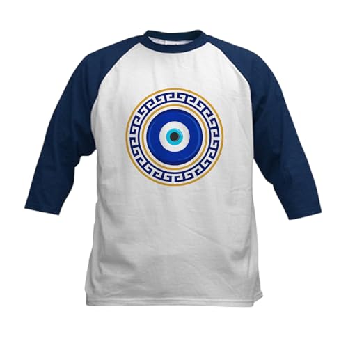 CafePress Greek Mati Evil Eye 4 Baseball Jersey Kids Cotton Baseball Jersey, 3/4 Raglan Sleeve Shirt Navy/White