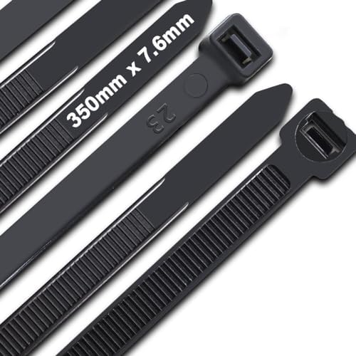 JQKX Kabelbinder 350mm x 8mm, UV-Beständig ultra starke Kabelbinder mit 70 kg Zugfestigkeit, Nylon, Schwarz,100 Stück