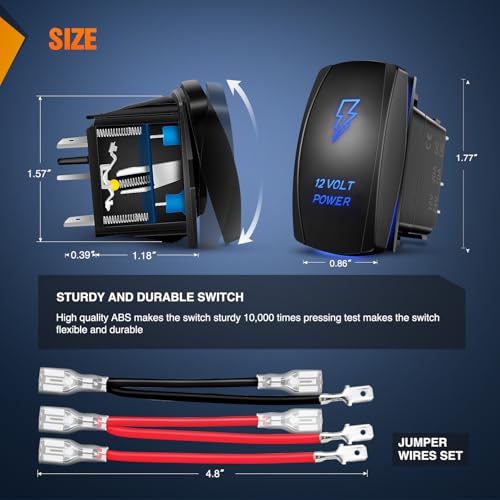 Image of Nilight 12 Volt Power Rocker Switch Led Light Bar 5 Pin Laser On Off | SPST Switches 20A /12V 10A /24V Blue with Jumper Wires Set for Cars Trucks Boats ATVs UTVs RVs