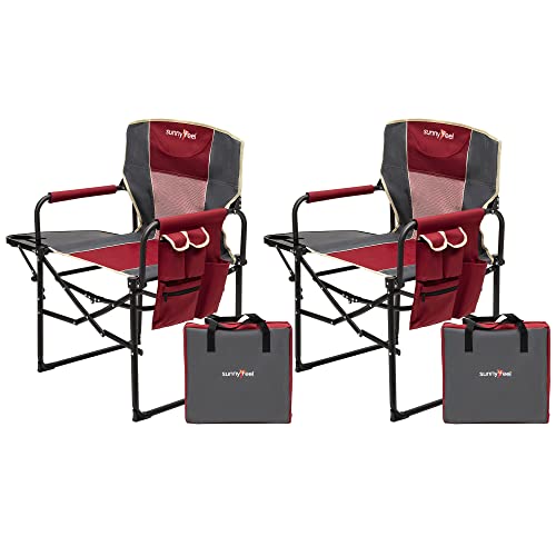Sunnyfeel Oversized Camping Directors Chair, Portable Folding Lawn Chairs For Adults Heavy Duty With Side Table,Pocket For Beach, Fishing,Picnic,Concert Outdoor, Foldable Camp Chair (2Pcs Red) #TOP11