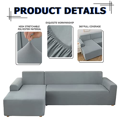 Lydevo Sofabezug Ecksofa L Form Sofa Überwürfe Stretch Sofabezug Rechts oder Links mit Zwei Kissenbezügen Waschbar Universal-Couchbezug Sofa Cover L Shape(2 Sitzer+3 Sitzer,Hellgrau)