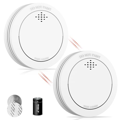 Detector de Humo con Soporte magnético, 10 años Alarma contra Incendios en Red con batería CR123A reemplazable, Alarma de 85 dB, silenciamiento, Advertencia de batería Baja, 2 Unidades