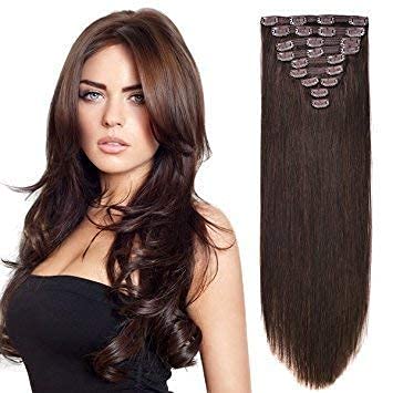 Fully 100% Original Real (Remy) Human 10 pcs,100 Grams Hair Extensions For Women & Girls (18 Inch, Dark Brown)