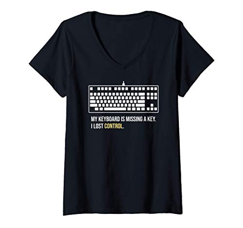 Mujer Keyboard CTRL Key Lost Control Funny Computer Engineer Pun Camiseta Cuello V