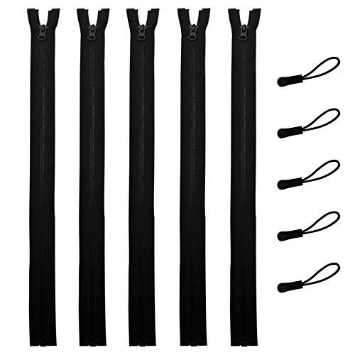 DOITEM 5 Piezas 75 cm # 5 Separación Cremalleras para Chaqueta Coser Abrigos Cremallera Negro Cremalleras de plástico Moldeado