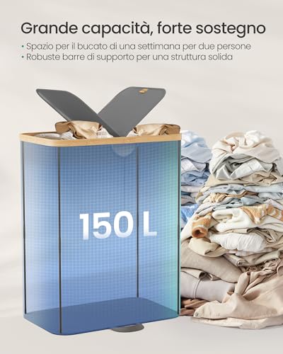 SONGMICS Cesto Portabiancheria a 2 Scomparti,con Coperchio,150 L - Immagine 3