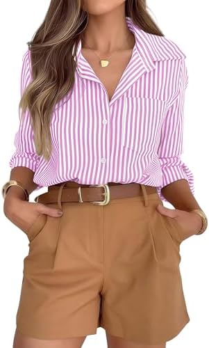 Super Soft Striped Button Down Shirts for Women Dress Shirts Long...