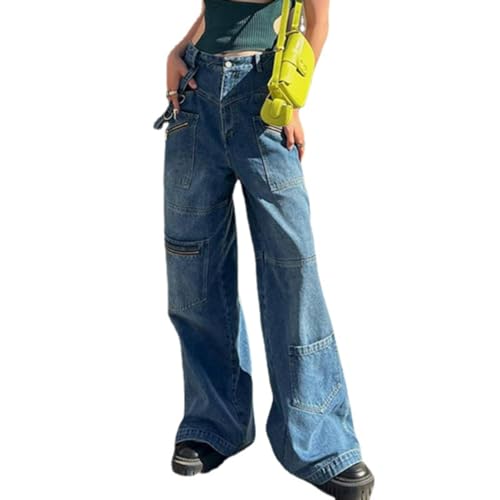 CEINOM Y2K High Waist Baggy Jeans Women's Straight Wide Leg Pants Streetwear 90S Baggy Pants Hip Hop Denim Pants