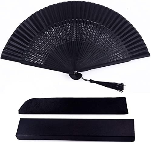 Silk Folding Fan, Bamboo Wood Hand Fan Japanese Vintage Retro Style Handmade Handheld Fan with a Fabric Sleeve and Tassels for Home Decoration Party Father's Day Wedding Dancing Easter Summer Gift
