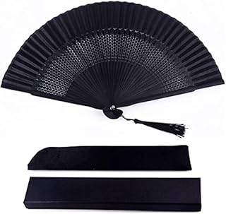 Silk Folding Fan, Bamboo Wood Hand Fan Japanese Vintage Retro Style Handmade Handheld Fan with a Fabric Sleeve and Tassels for Home Decoration Party Father's Day Wedding Dancing Easter Summer Gift