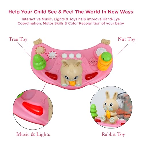 Image of Baby Walker for 6-18 Months with Musical Toys & Push Handle | Adjustable Height Baby Activity Walker, 360 Rotating Wheels, Soft Seat (Rabbit Pink)