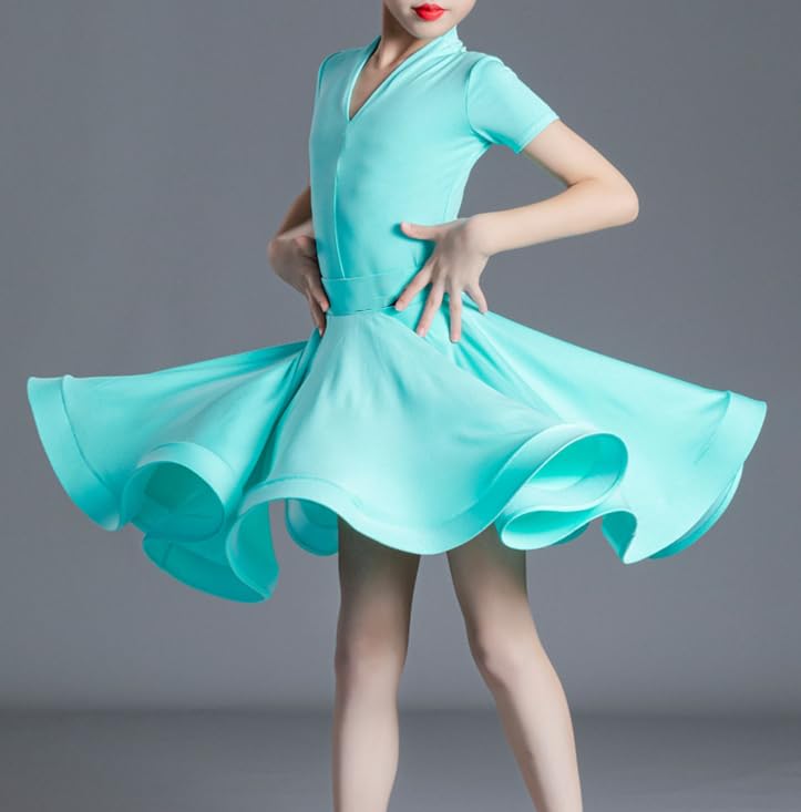 HWBZSZY] プリーツスタンダードラテンダンスドレス 女の子用 - 子供 V