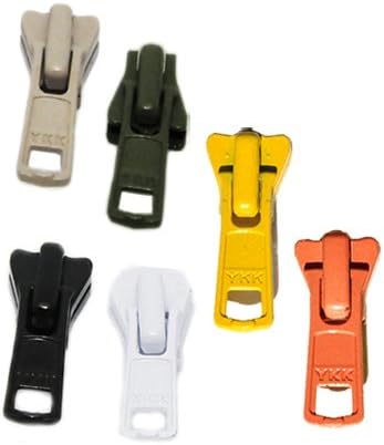 YKK&reg; Sale Zipper Repair Kit Vislon ~ YKK#5 Molded Slider ~ Assortment Colors - Beige, Black, Olive Green,Orange, White, Yellow 6 SlidersPack