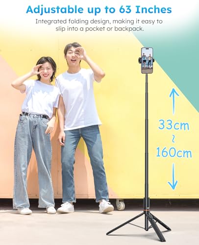 VRIG 63\" Phone Tripod Extension Selfie Stick Monopod Pole,Portable Cell Phone Tripod Holder with Remote Control,Extendable iPhone Tripod Stand Adjustable for iPhone 16 15 14 13 Samsung Android