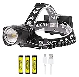 CukUJH 20000 Lumen Super Bright LED Head Torch Rechargeable, High Power XHP90.2 Headlamp Zoomable 3 Modes Headlight Waterproof Headlamp Flashlight with Power Bank & Power Display Function for Camping