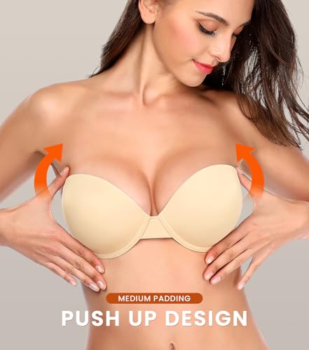 Image of JOATEAY Adhesive Bra Strapless Sticky Push Up Reusable Invisible Lift Padded Non-Slip for Women Backless Dress Wedding Party