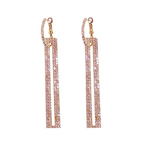 Geometric Rectangle Cubic Zirconia Rhinestone long Drop Dangle Earrings for women Hypoallergenic Pierced - Main Image