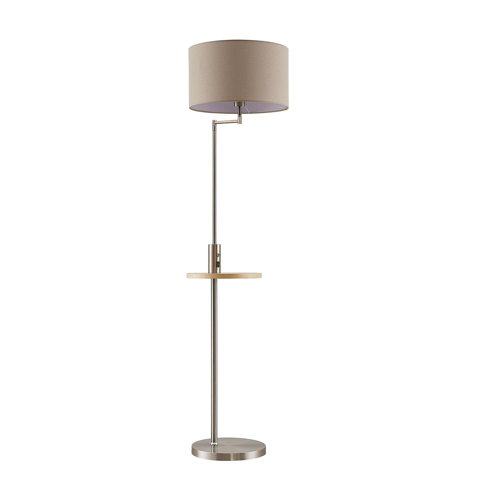 Lindby Satin Nickel, Beige, Light Wood Zinia Floor Lamp, Nickel-Coloured, Shelf, Usb Port